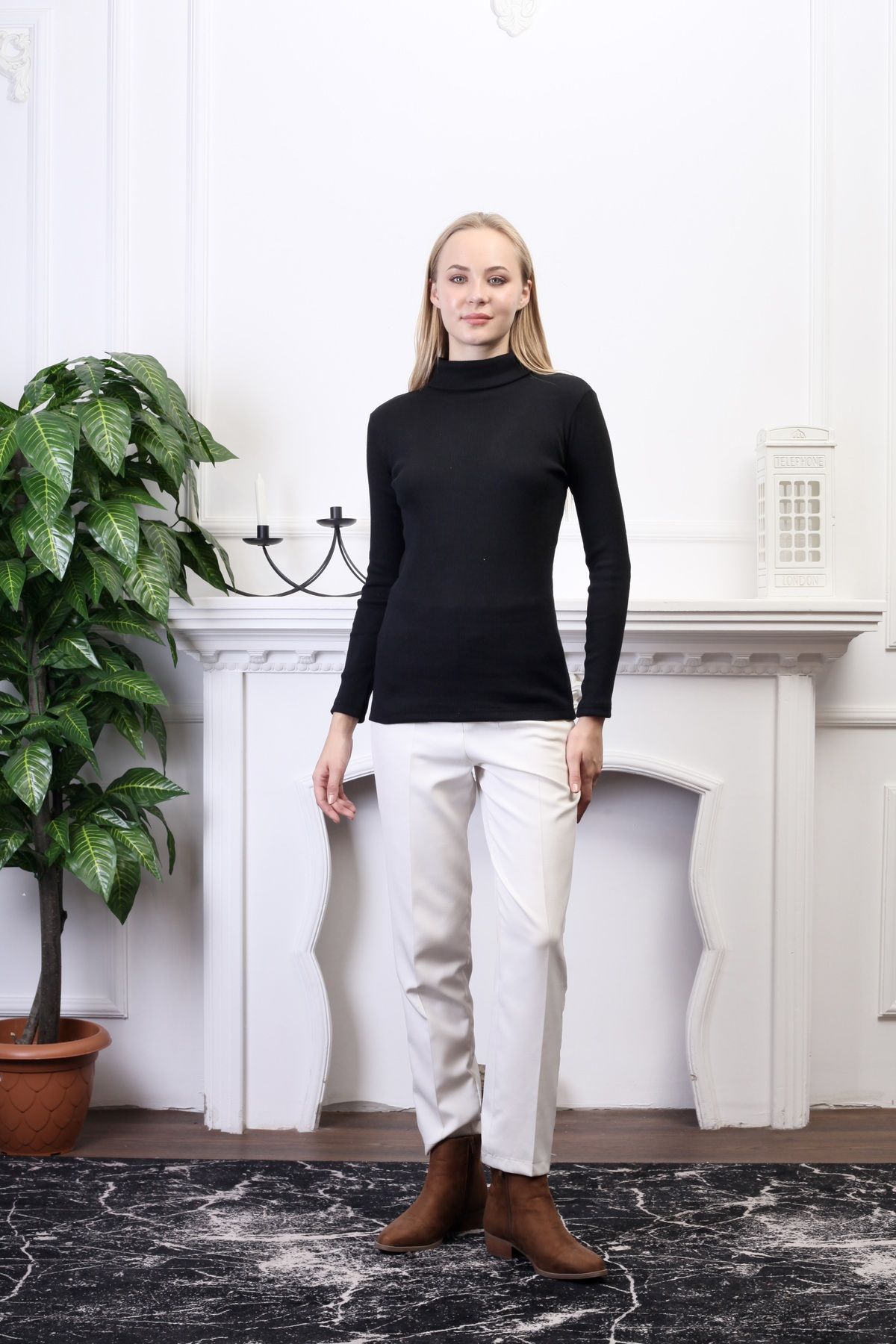 Women's black cotton turtleneck sweater online