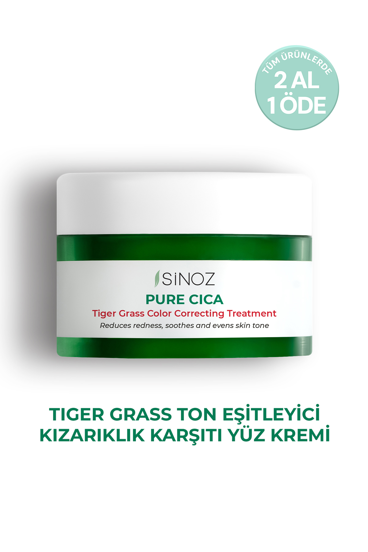 SİNOZ Pure Cica Tiger Grass Ton Eşitleyici Yoğun Onarıcı Yatıştırıcı Kızarıklık Karşıtı Yüz Kremi 15 ml