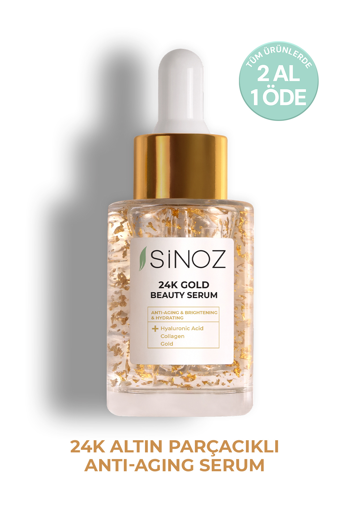 SİNOZ 24k Altın Parçacıklı Hyaluronik Asit Içeren Kırışıklık Karşıtı Kolajen Cilt Bakım Serum 30 ml