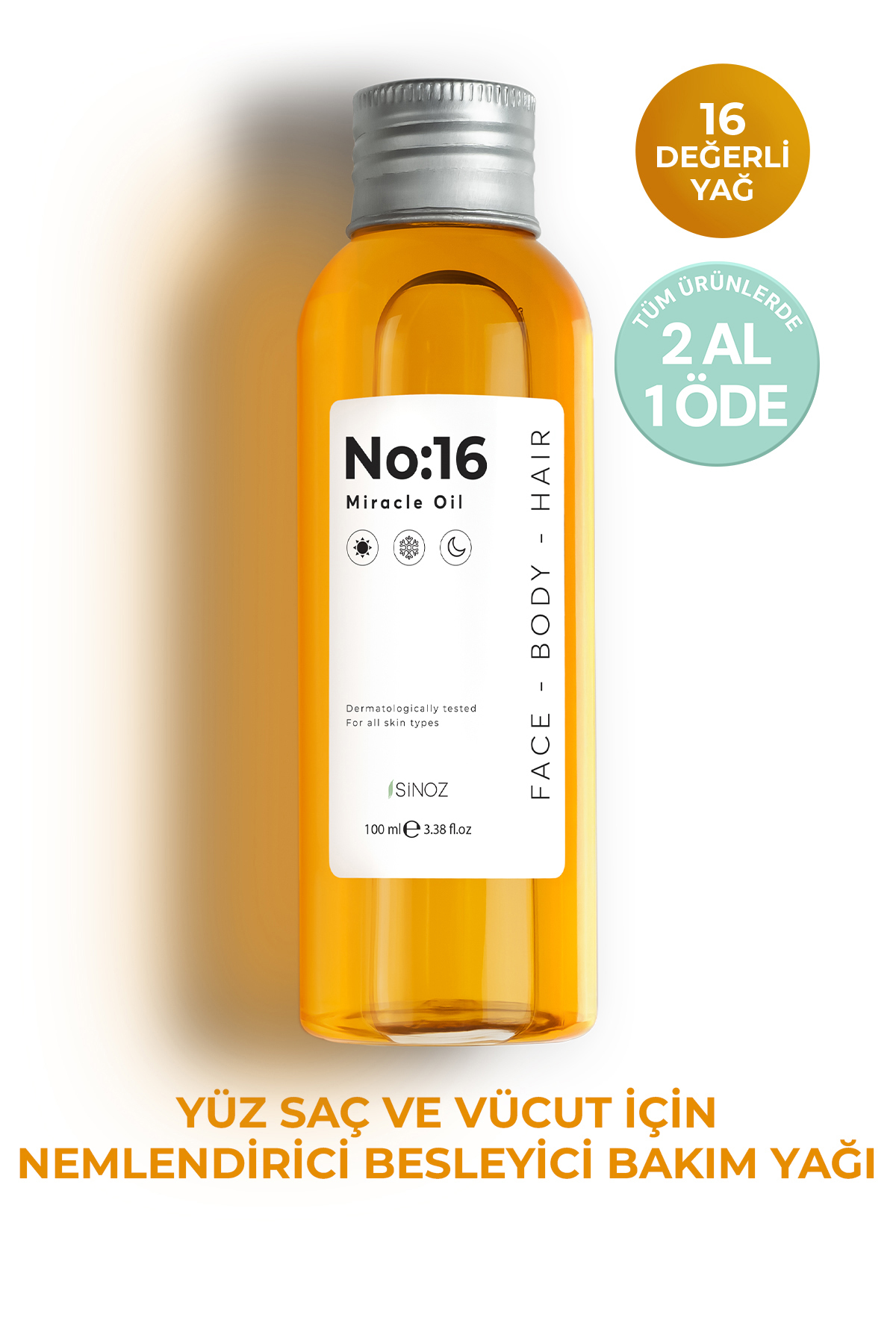 SİNOZ No:16 Nemlendirici Besleyici Yenileyici Işıltı Verici Mucizevi Onarıcı Bakım Yağı 100 ml