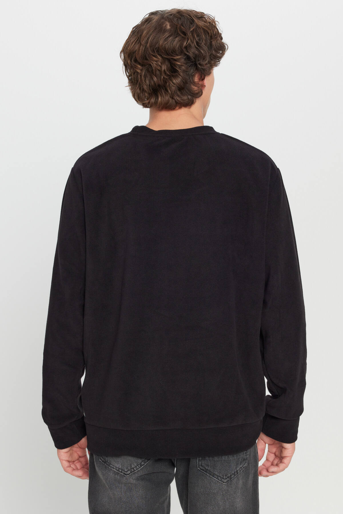 AC&Co / Altınyıldız Classics Erkek Siyah Polar Sweatshirt Standart Fit Normal Kesim Bisiklet Yaka görsel 5