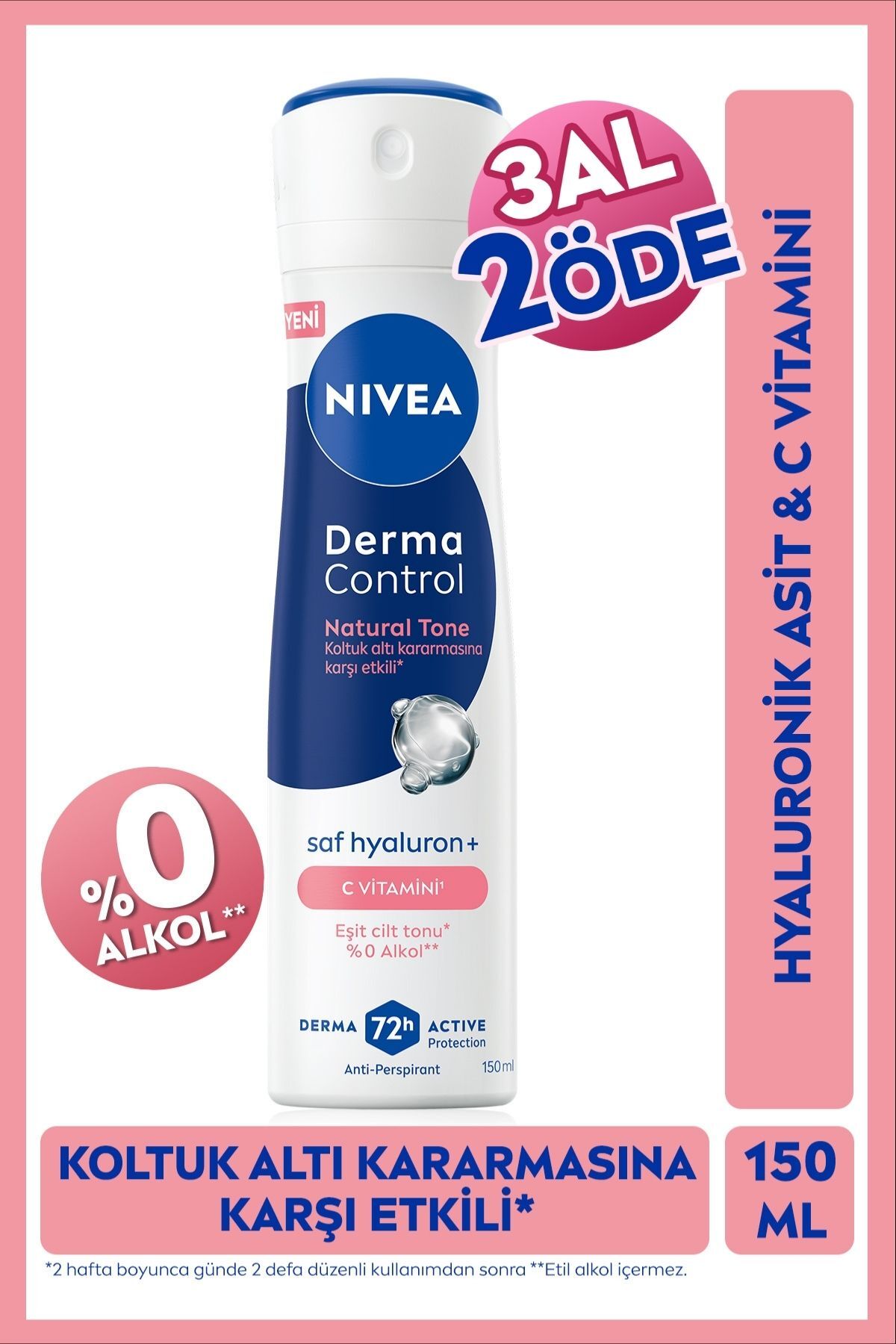 NIVEA Kadın Sprey Deodorant Derma Control Natural Tone 150ml, Koltuk Altı Kararmasına Karşı, C Vitamini