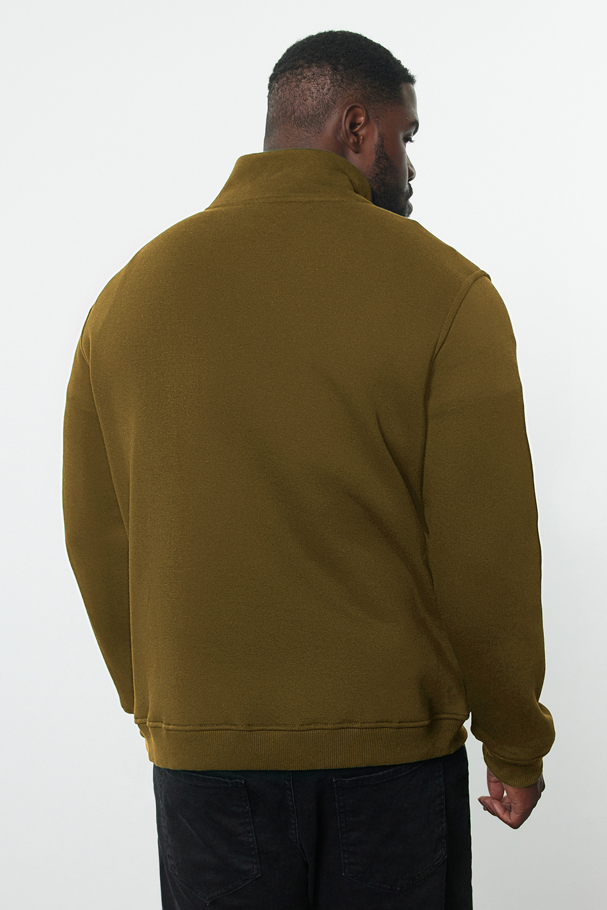  Trendyolmilla Man Ye?il Büyük Beden Oversize Dik Yaka Fermuarl? ?çi Polarl? Sweatshirt