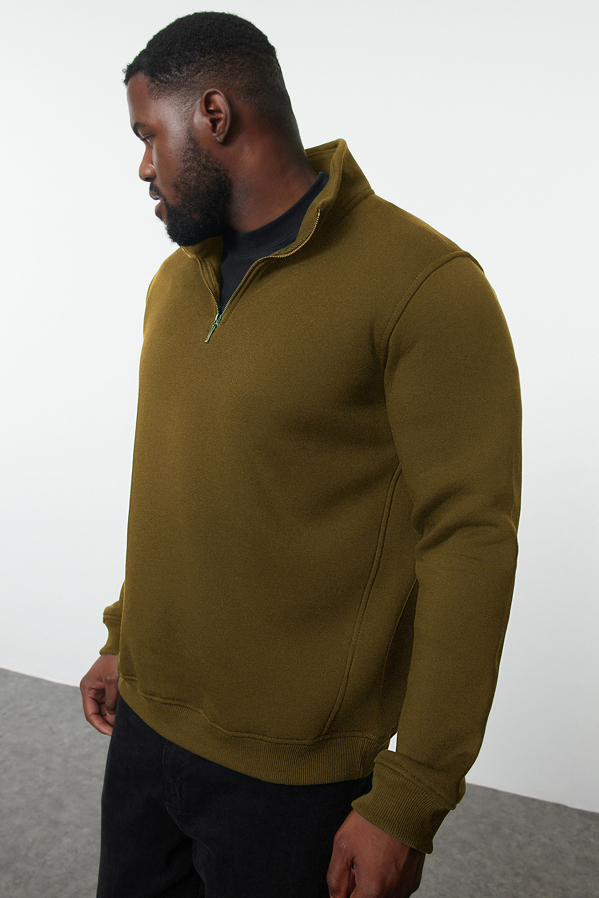  Trendyolmilla Man Ye?il Büyük Beden Oversize Dik Yaka Fermuarl? ?çi Polarl? Sweatshirt