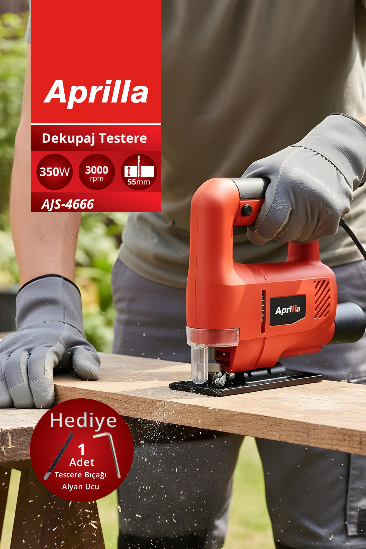 Aprilla Ajs-4666 Ayarlanabilir Tabanlı Dekupaj Testere – 350W, 3000r/dak, Toz Emme Uyumlu