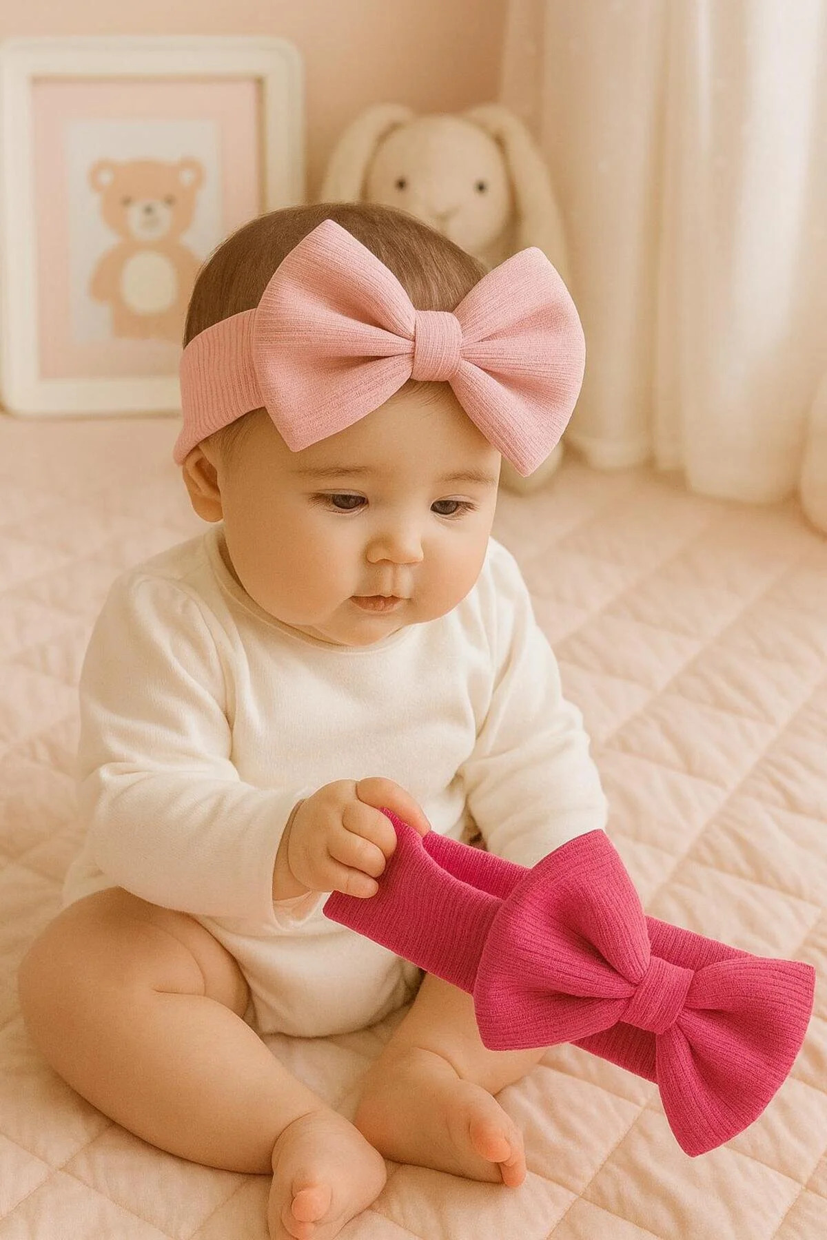 Pico Baby Kız Bebek & Çocuk Fiyonklu Çift Kat Bandana 3'lü Set (Pembe/Krem/Fuşya) fotoğrafı 2 (önizleme)