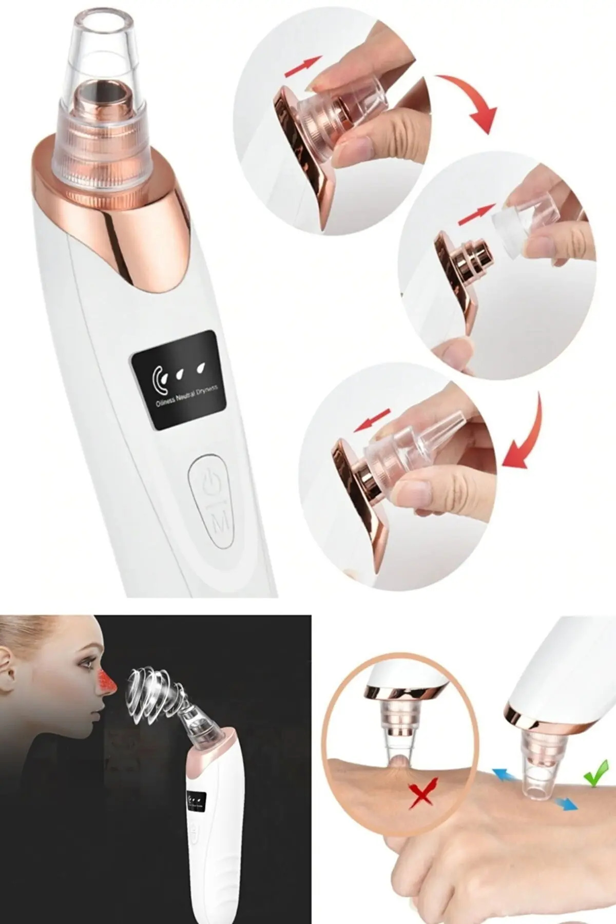 DEMPOWER Profesyonel Dijital Göstergeli Şarjlı Kademeli Vakumlu Siyah Nokta Yüz Temizleme Cihazı