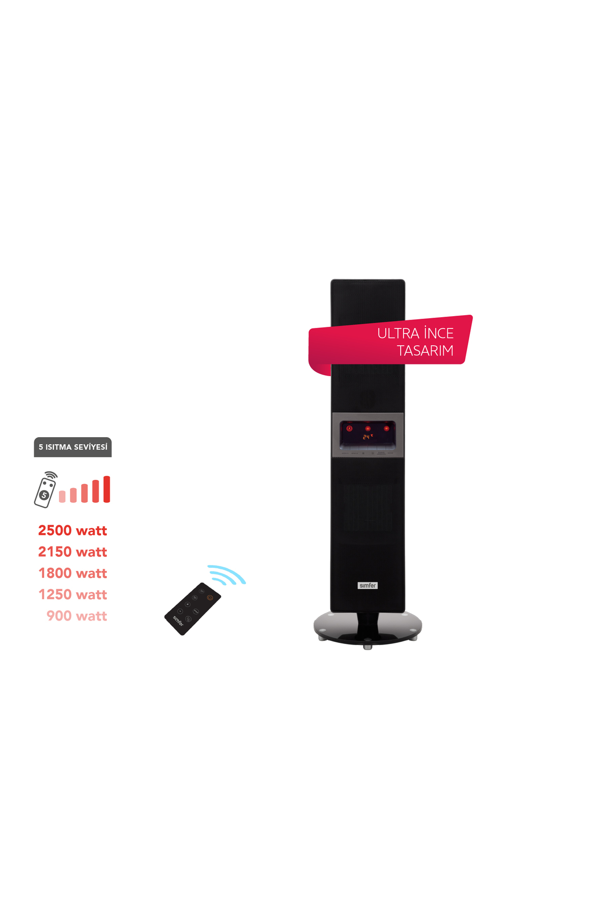 Simfer Single X Karbon Serisi IP65 Suya-Toza Dayanıklı Siyah Uzaktan Kumandalı İç/Dış Mekan Isıtıcı