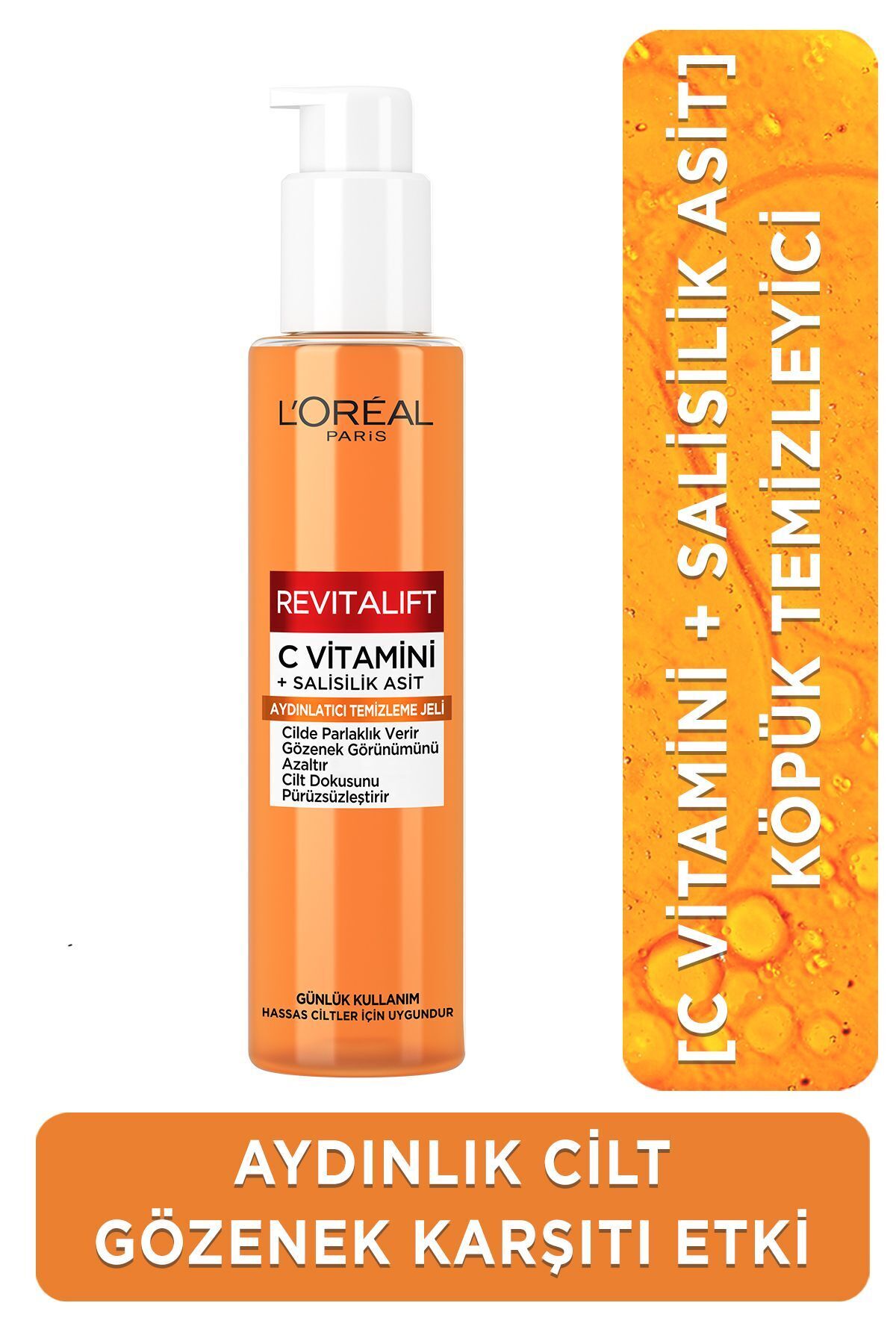 L'Oreal Paris Revitalift Clinical [C vitamini + Salisilik Asit] Gözenek Karşıtı, Aydınlatıcı Temizleme Jeli