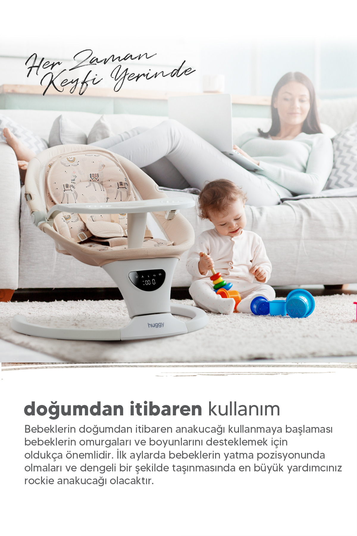 Huggy Rockie Gri Ana Kucağı – Otomatik Sallanır, Bluetooth Müzikli, Kumandalı fotoğrafı 2 (önizleme)