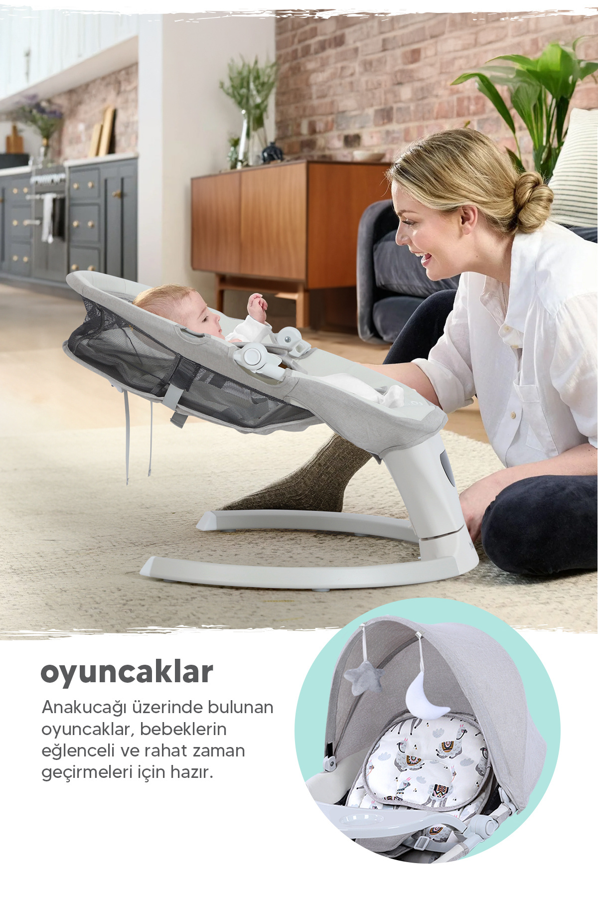 Huggy Rockie Gri Ana Kucağı – Otomatik Sallanır, Bluetooth Müzikli, Kumandalı fotoğrafı 6 (önizleme)