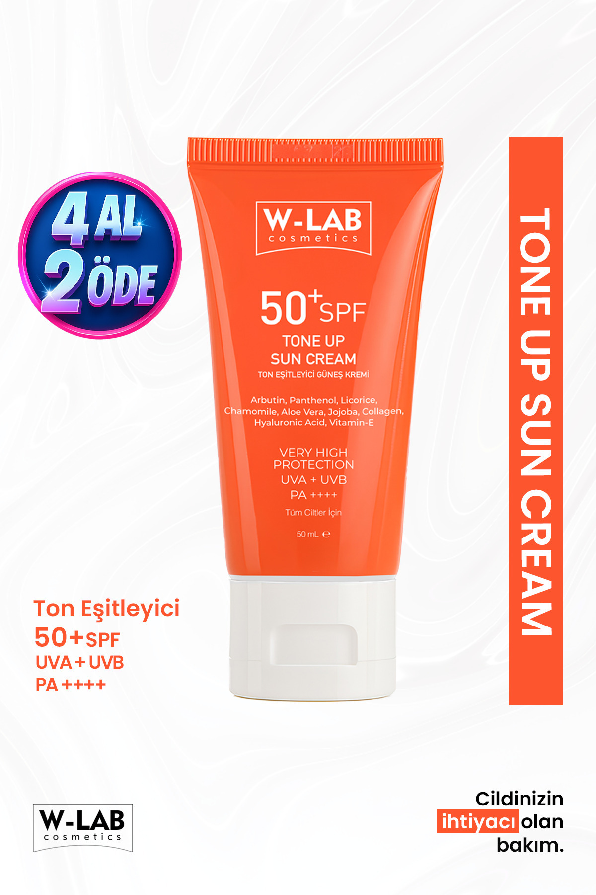 W-Lab Kozmetik Tone UP Ton Eşitleyici Güneş Kremi 50+SPF 50 ml.