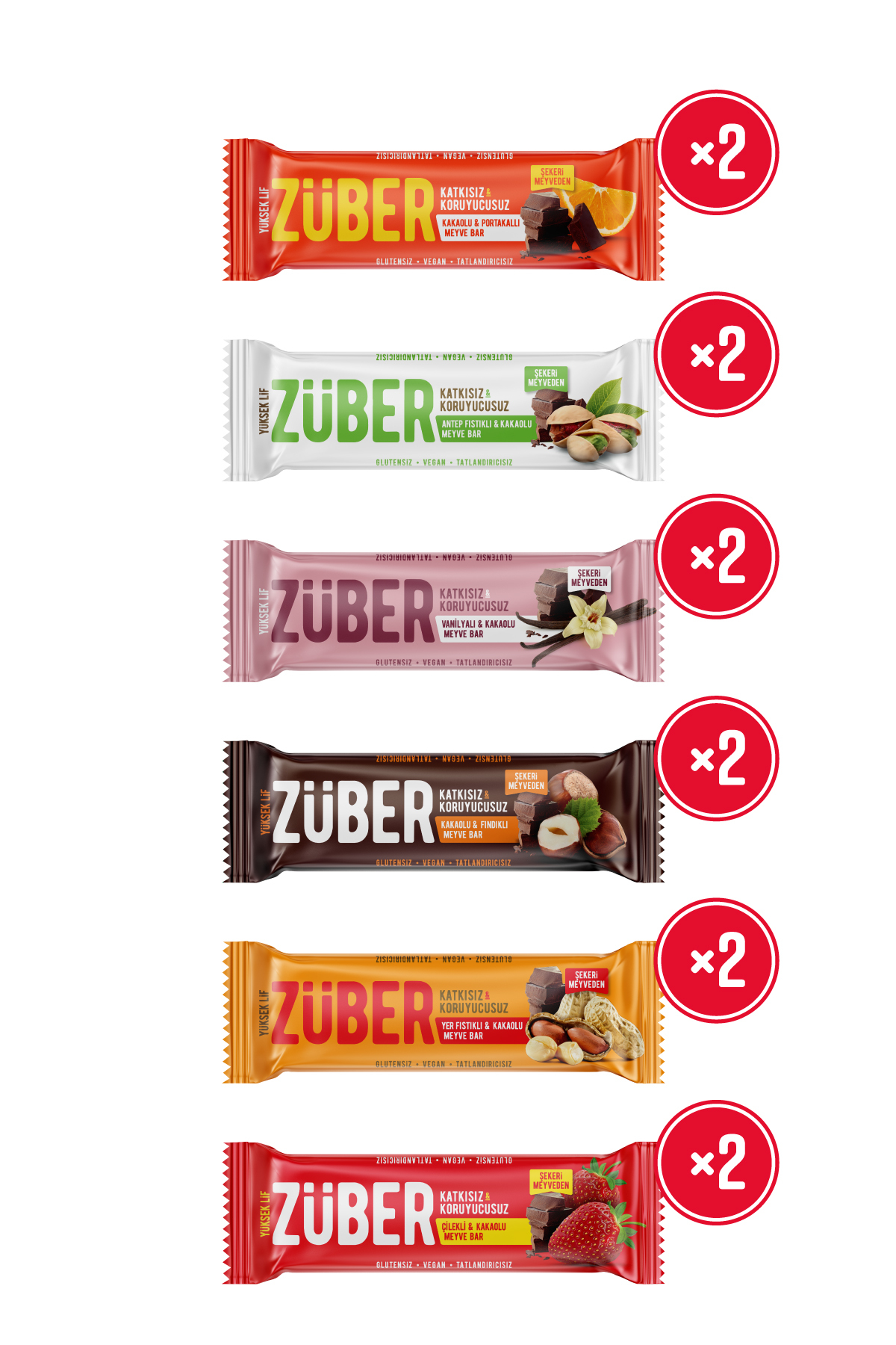 Züber Meyveli Bar Şöleni 40gr x12 Adet (Antep Fıstıklı,Yer Fıstıklı,Çilekli,Fındıklı,Portakallı, Van