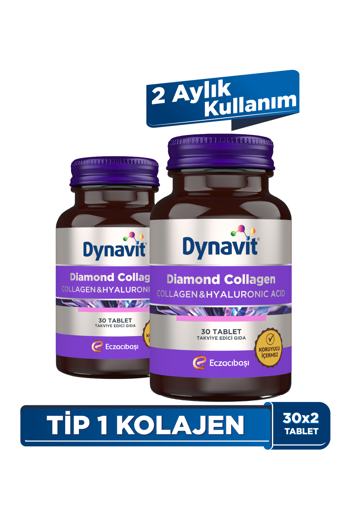 Dynavit Collagen&Hyaluronic Acid Complex 30 Tablet x2-Saç&Cilt&Tırnak-Hidrolize Peptit Tip 1 Balık Kolajeni