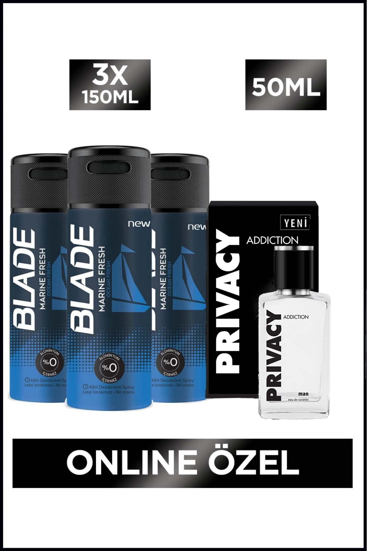 Privacy Man Addiction Edt Erkek Parfüm 50 Ml + Blade Marine Fresh Erkek Deodorant 3x150 Ml