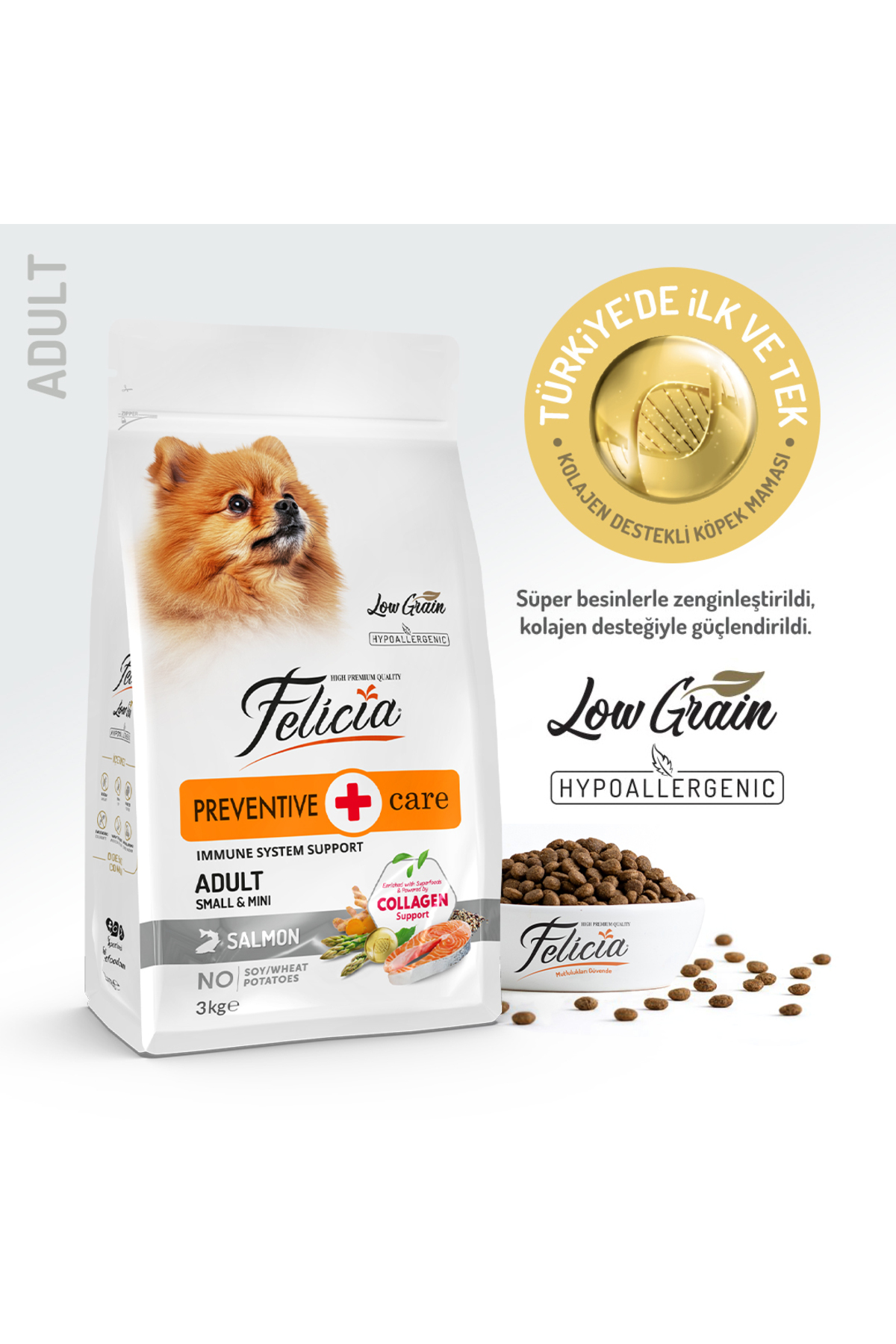 Felicia Kolajen Destekli Hipoalerjenik Somonlu Yetişkin Küçük Irk Köpek Maması 3KG