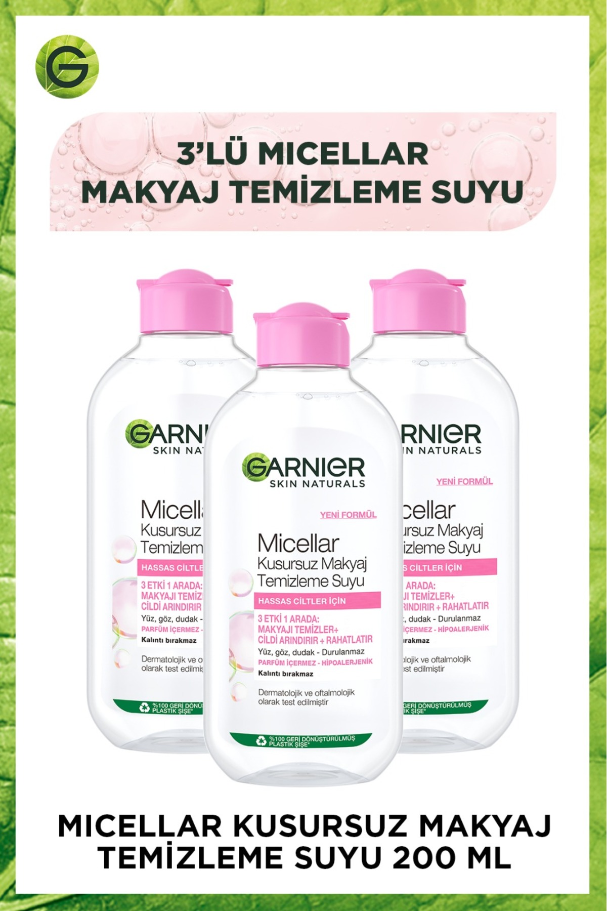 Garnier 3'lü Garnier Micellar Kusursuz Makyaj Temizleme Suyu 200ml