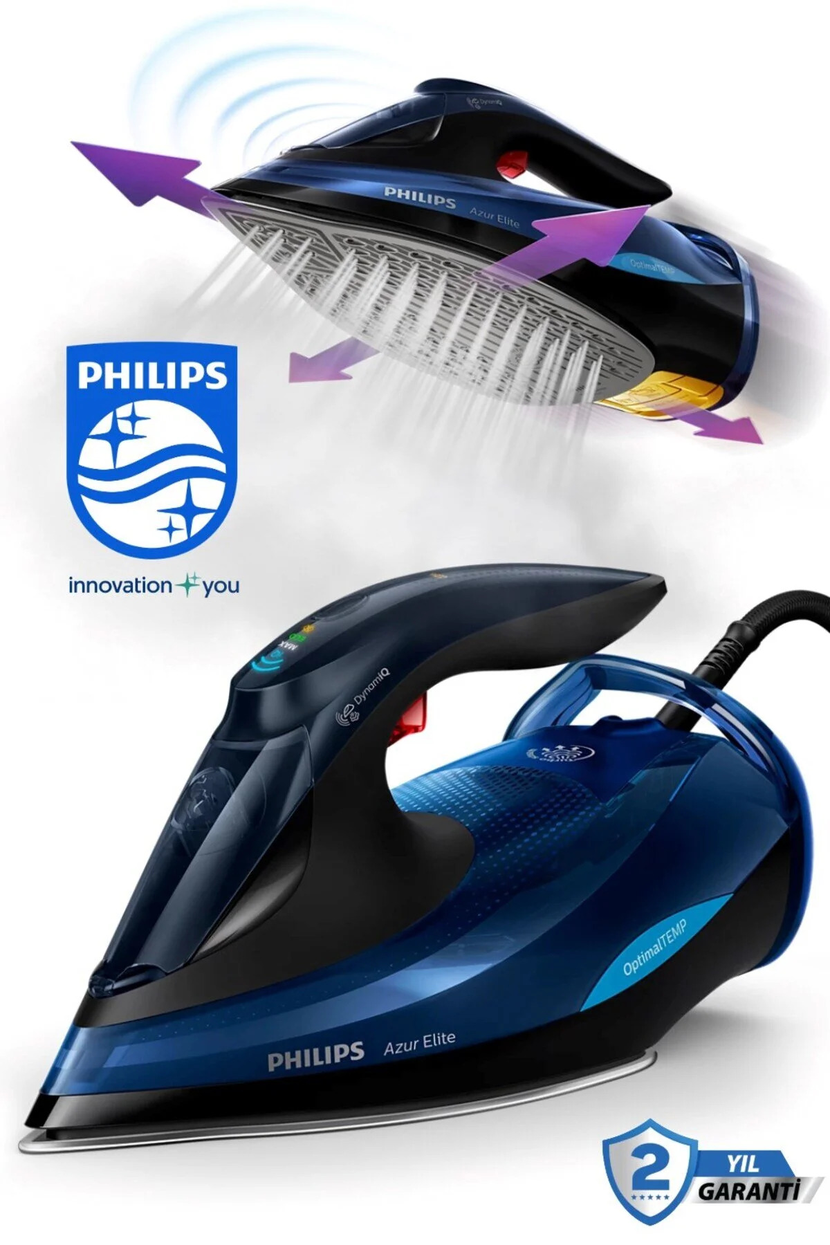 Philips Optimaltemp Azur Elite Akıllı Buhar Ayarlama Kireç Temizleme 2600w Anti-drip Özelliği Dikey Ütüleme