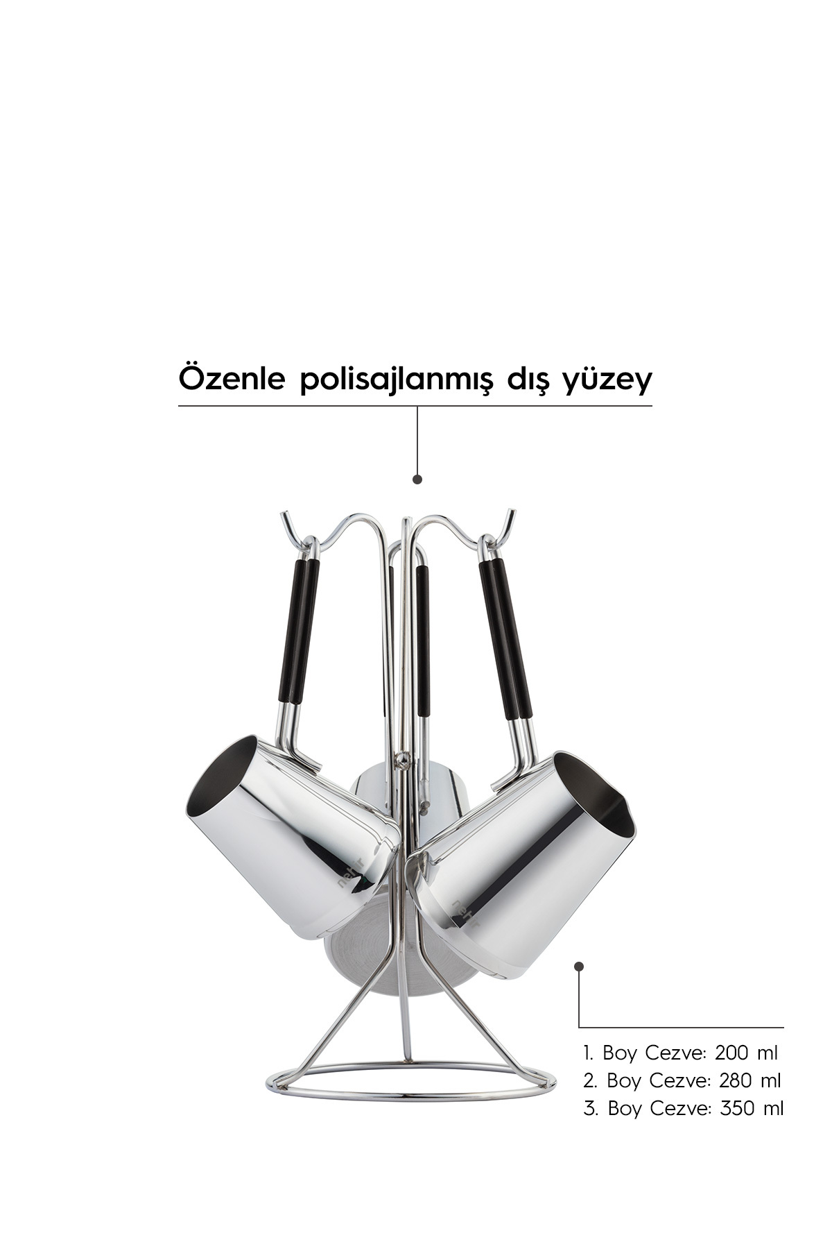 Nehir Everest 4-Piece Stainless Steel Coffee Pot Set with Stand