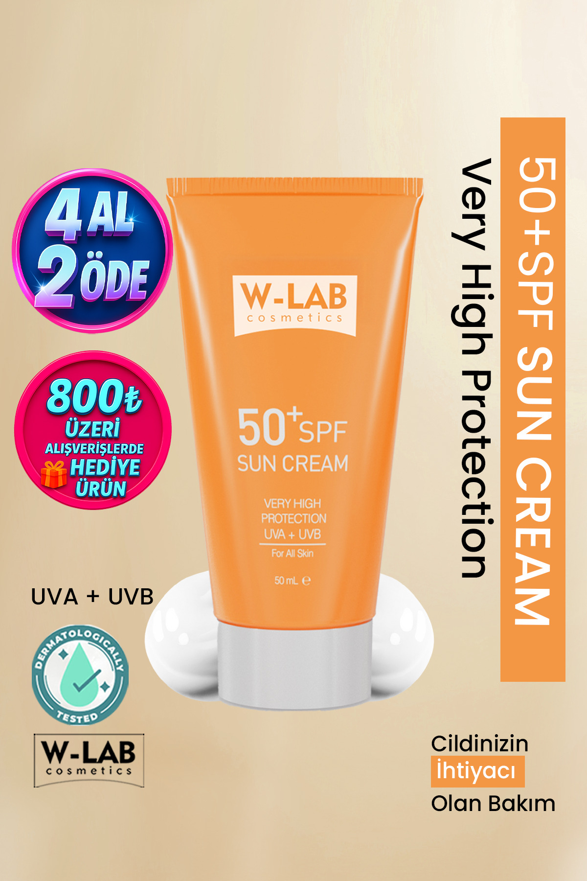 W-Lab Kozmetik Koruyucu 50+Spf  Güneş Kremi 50 ml