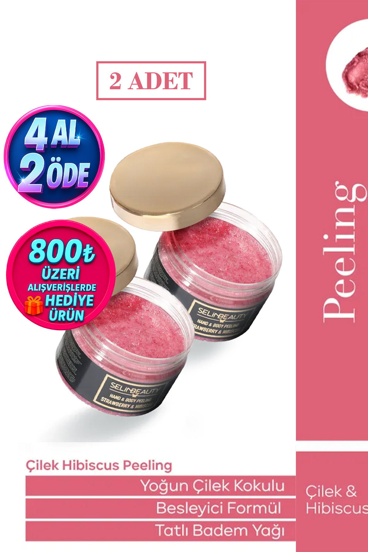 SELİNBEAUTY Çilek - Hibiscus El Ve Vücut Peeling 2 Li Set
