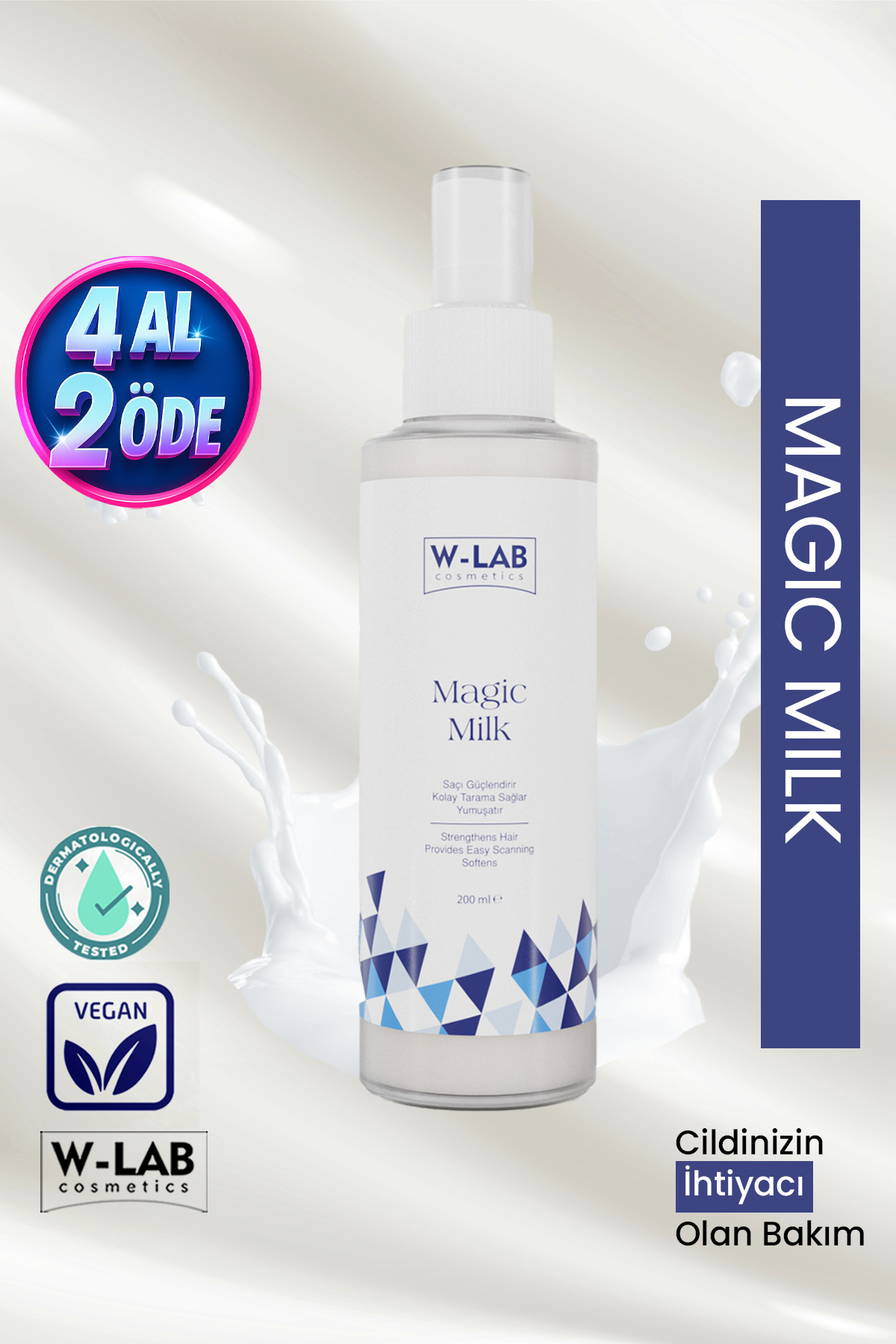 W-Lab Kozmetik Magic Milk Proteinli Saç Bakım Sütü 200 ml