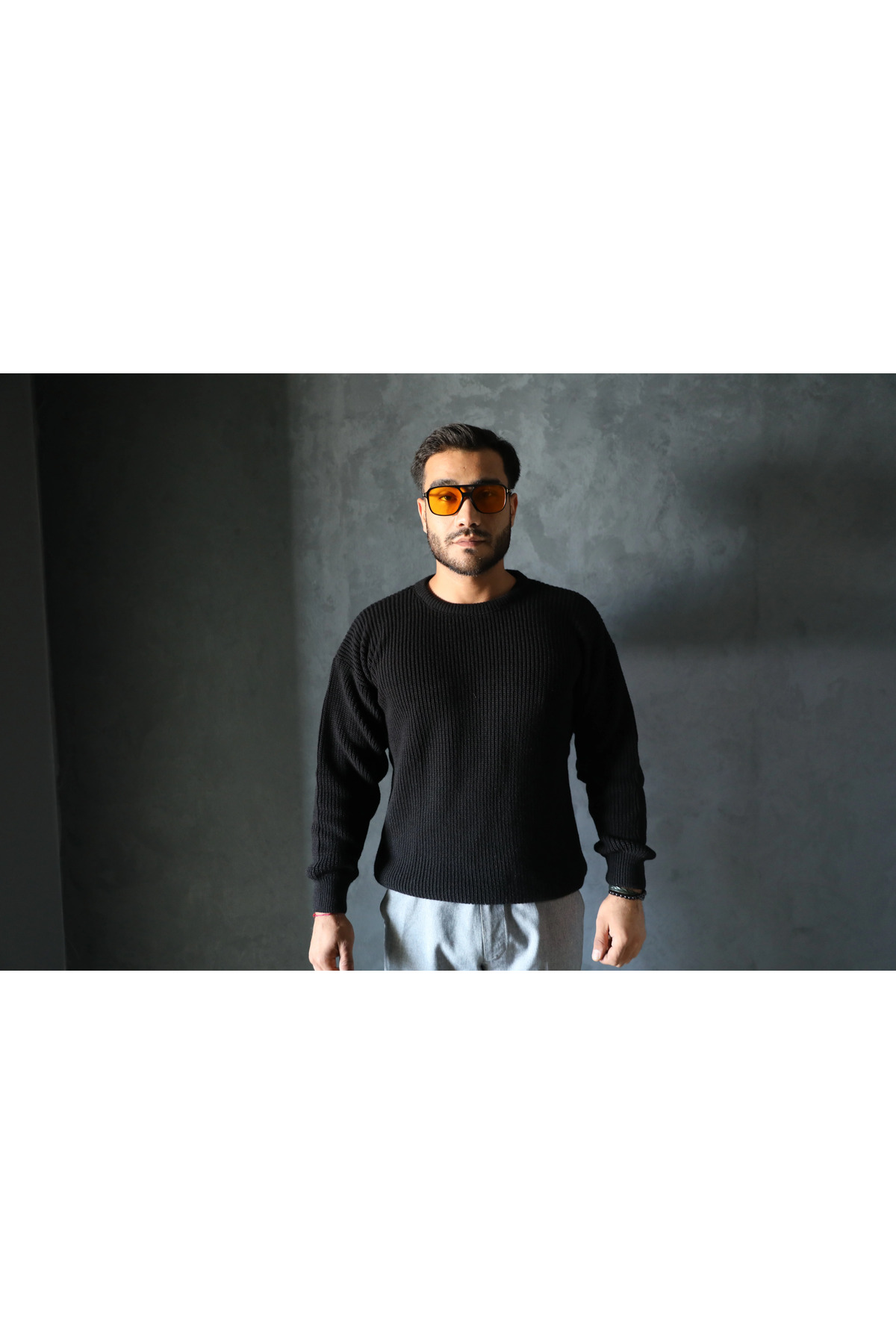 Tarz Cool Erkek Siyah Regular Fit Bisiklet Yaka Örgülü Triko