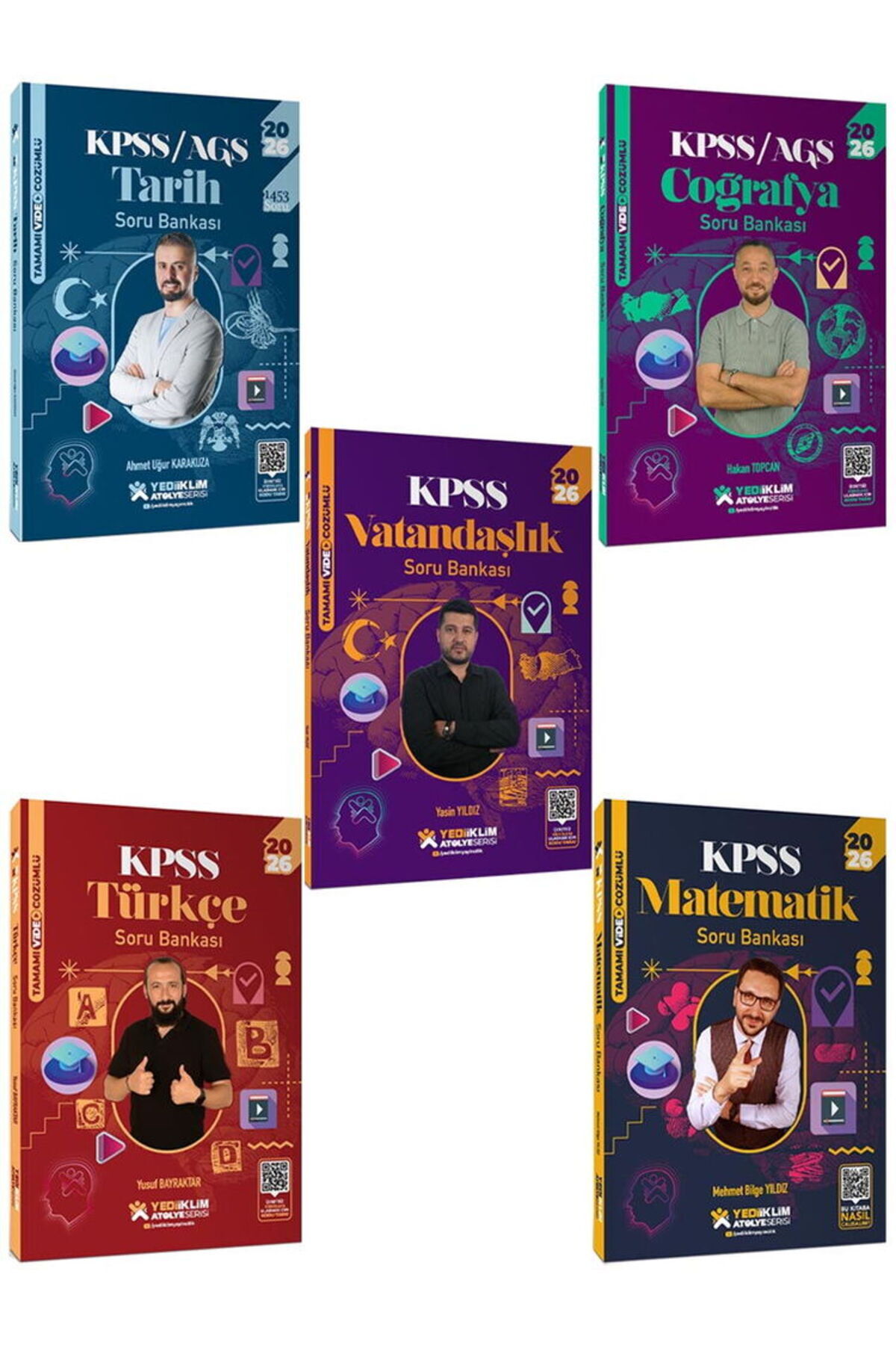 Yediiklim Yayınları 2026 KPSS Atölye Serisi Genel Yetenek Genel Kültür Tamamı Video Çözümlü Soru Bankası Seti 5 Kitap