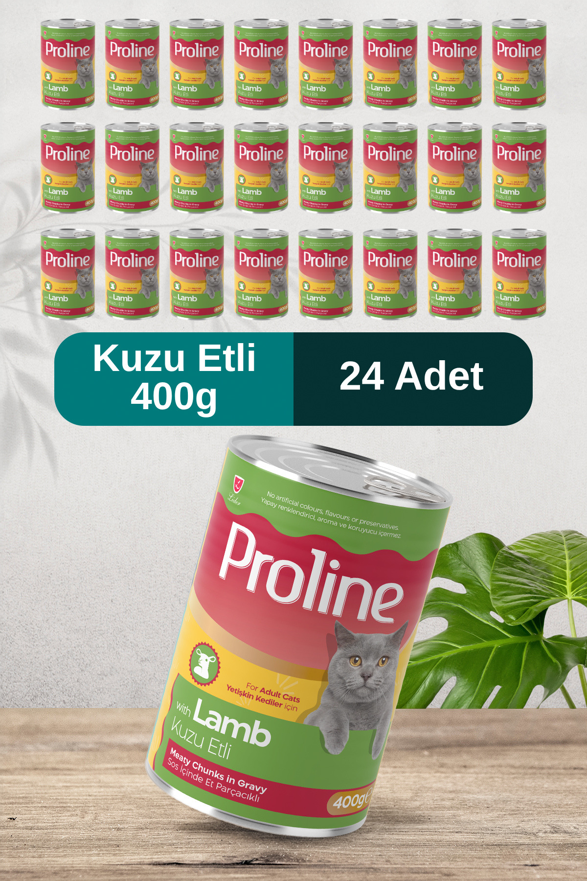 Pro Line Kuzu Etli Sos İçinde Et Parçacıklı Kedi Konservesi 400g x 24 Adet