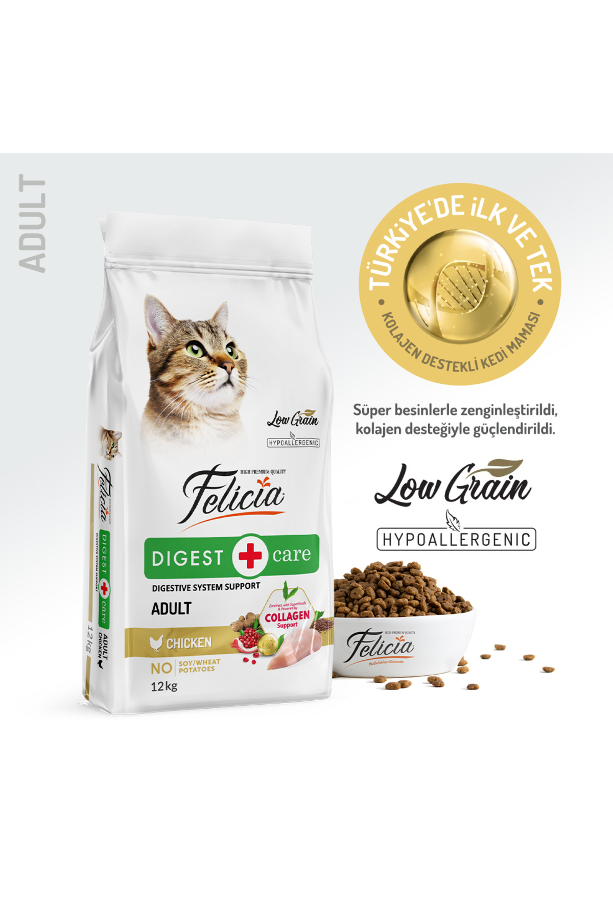 Felicia Kolajen Destekli Hipoalerjenik Tavuklu Yetişkin Kedi Maması 12KG