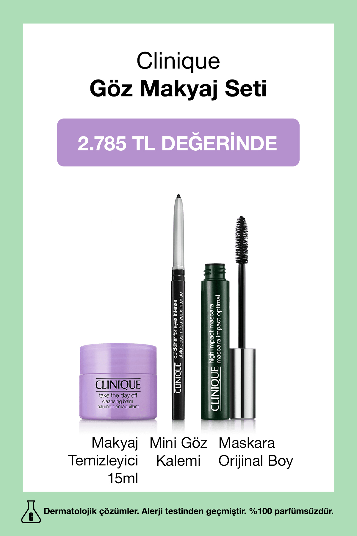 Clinique Göz Makyajı Seti | Orijinal Boy Maskara, Mini Eyeliner, Take The Day Off Balm 15ml