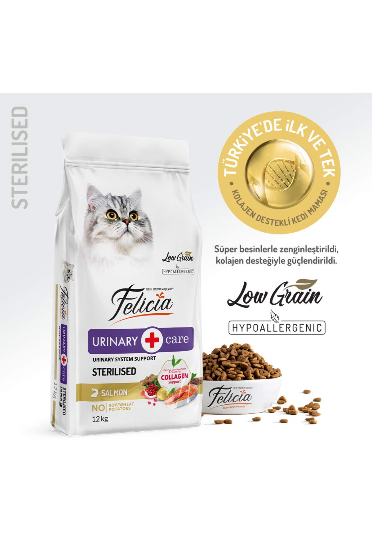Felicia Kolajen Destekli Hipoalerjenik Somonlu Kısırlaştırılmış Yetişkin Kedi Maması 12KG