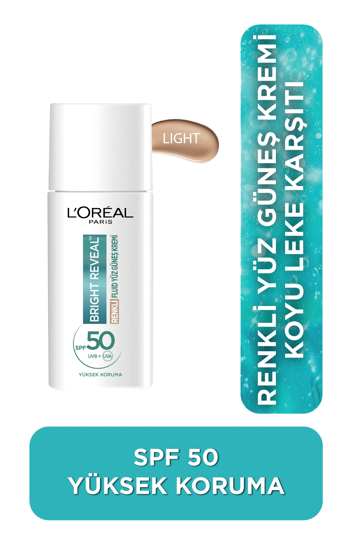 L'Oreal Paris Bright Reveal Spf 50+ Koyu Leke Karşıtı Renkli Fluid Günlük Yüz Güneş Kremi 50ml - Light