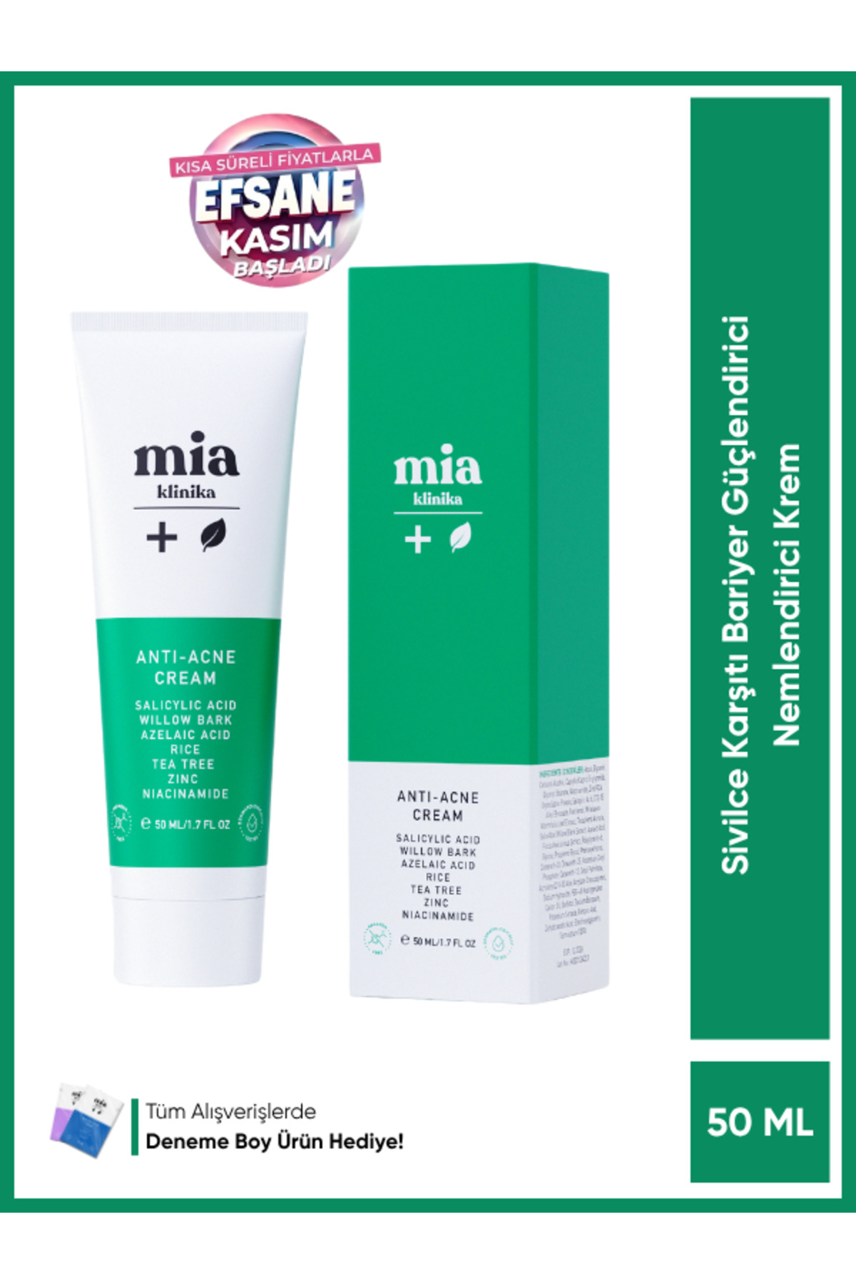 mia klinika Akneli Sivilceli ve Yağlı Ciltler İçin Bariyer Güçlendirici Nemlendirici Krem