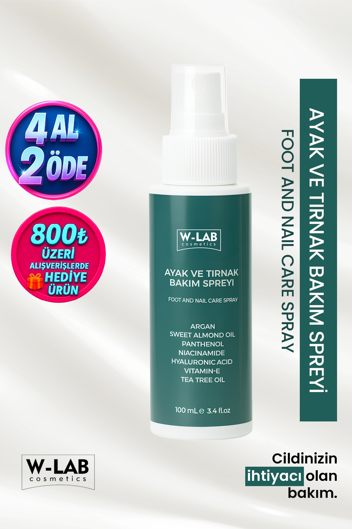 W-Lab Kozmetik Ayak, Tırnak Mantarı, Kaşıntı Ve Koku Önleyici Bakım Spreyi 100 Ml