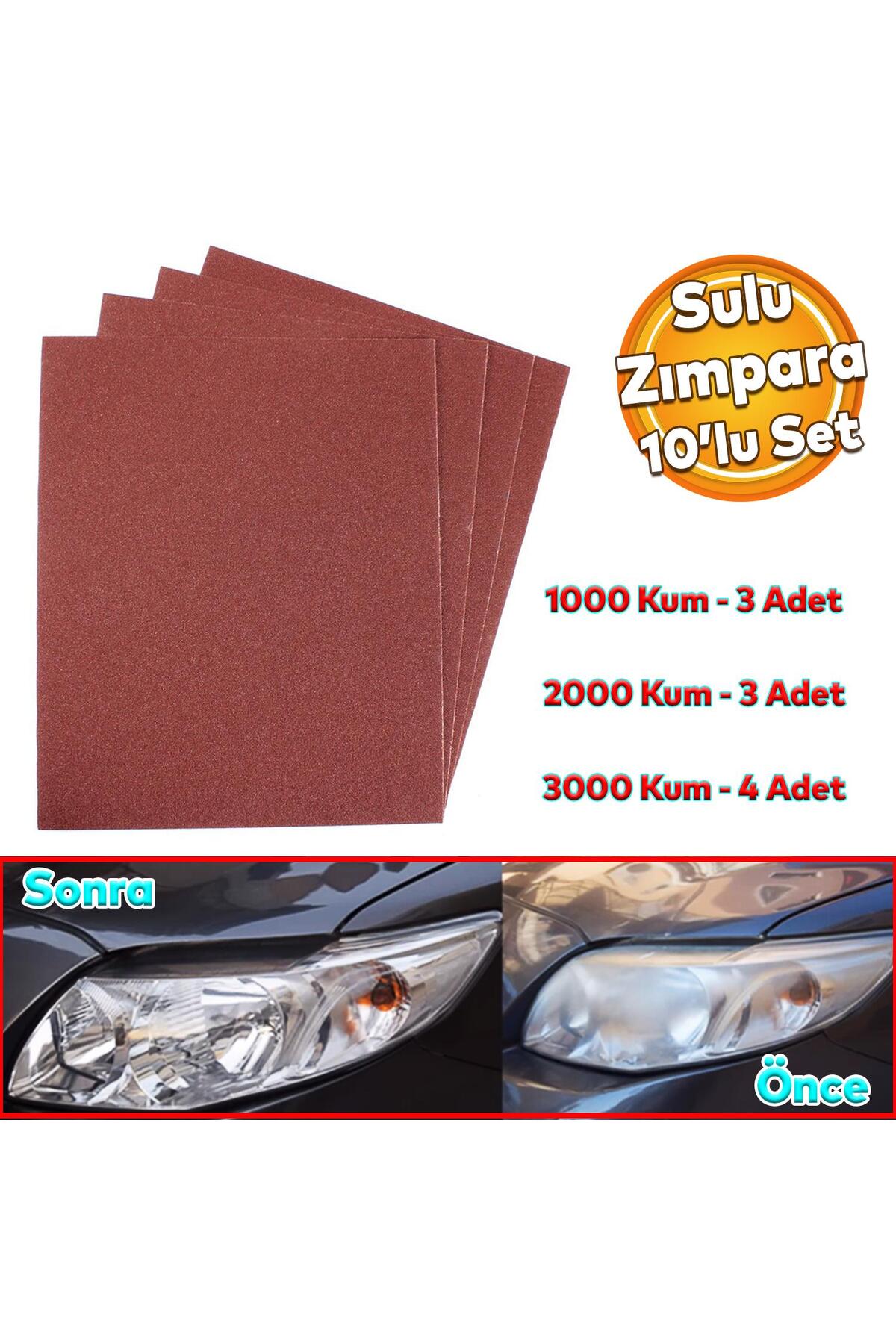 Badem10 Araç Oto Far Temizleme Parlatma El Su Zımpara Seti 1000 2000 3000 Kum Islak Kuru Kağıt Kağıdı 10Adet