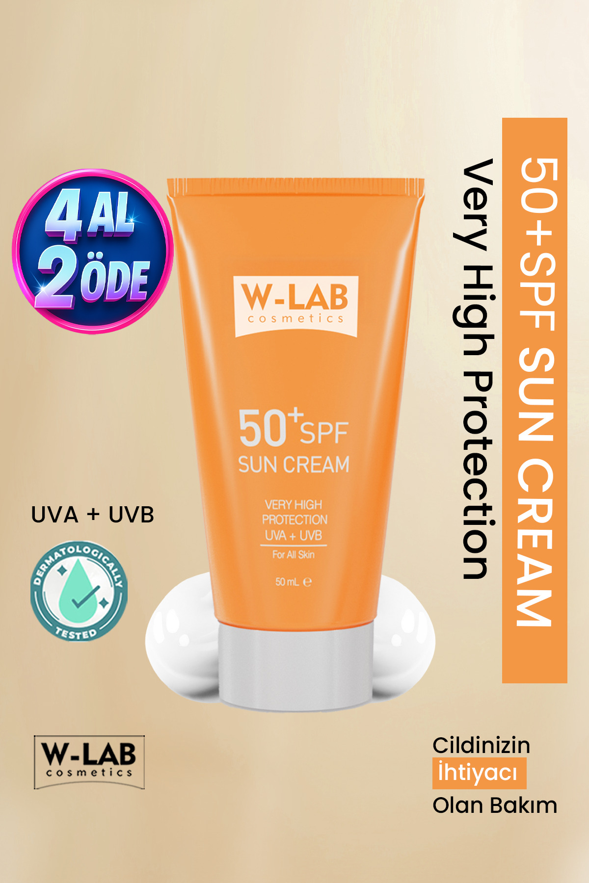 W-Lab Kozmetik Koruyucu 50+Spf  Güneş Kremi 50 ml