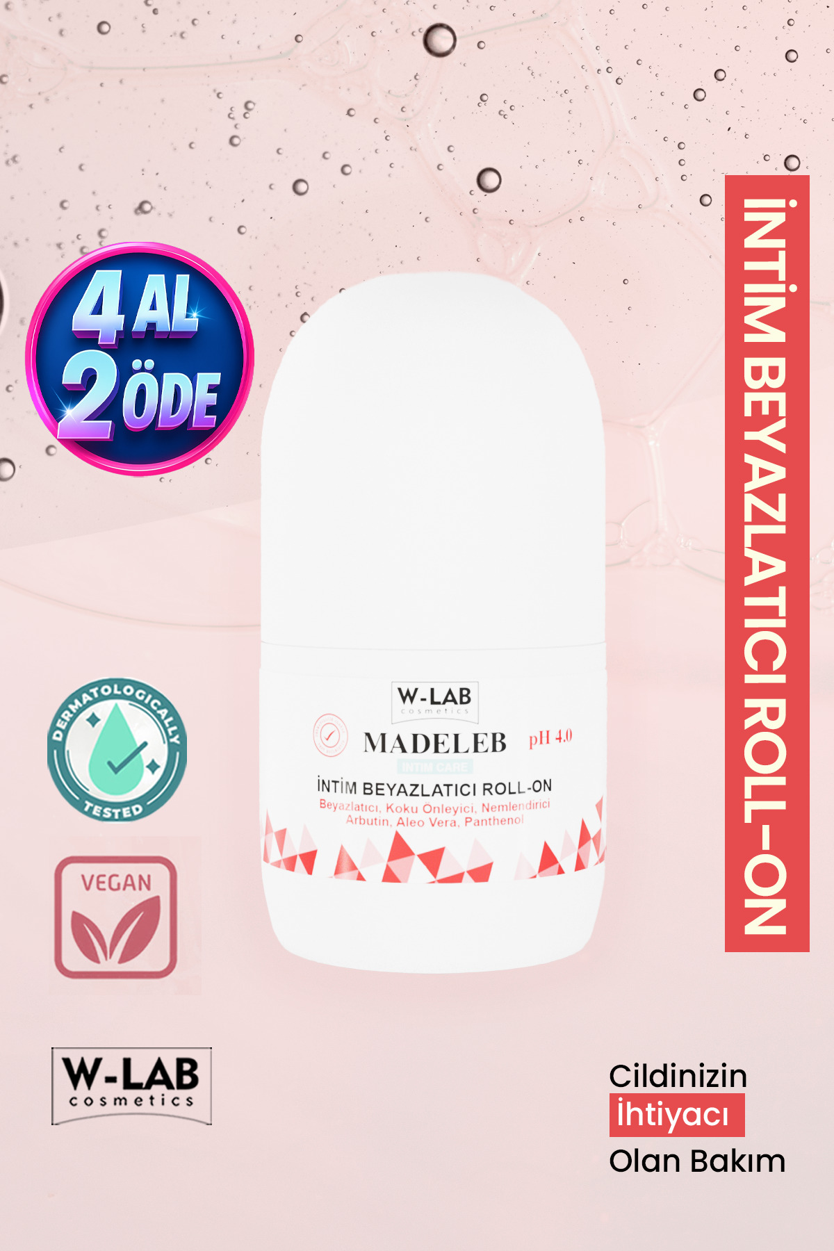 W-Lab Kozmetik Intim Beyazlatıcı Roll On 50 ml Beyazlatıcı Koku, Mantar Önleyici Kaşıntı ve Tahrişe Karşı Etkili