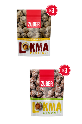 Züber Fındıklı Limonlu Lokma Paketi  6 Adet (Fındıklı ve Limonlu Badem Ezmeli)