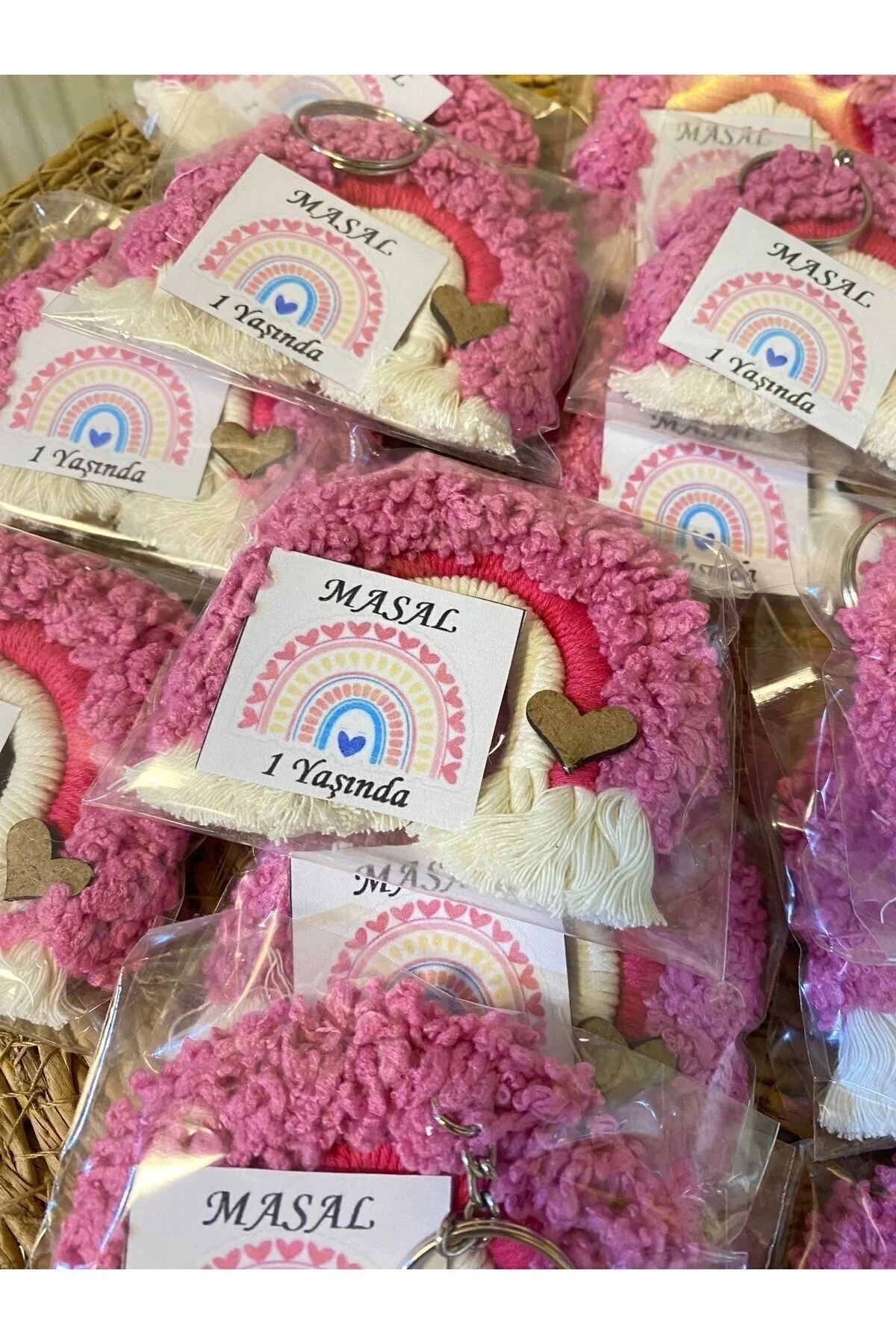 MEHTAP KURTUL TASARIM Makrome Gökkuşağı Anahtarlık Doğum Günü Bebek Parti Hediyelik Pembe 20 Adet fotoğrafı 4 (önizleme)