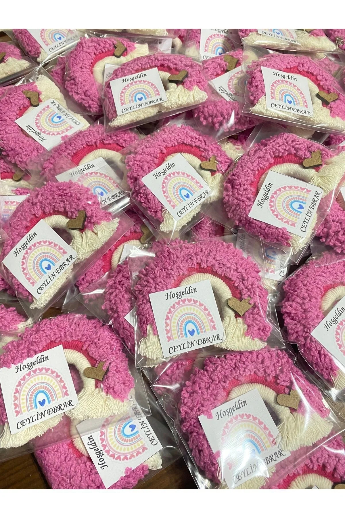 MEHTAP KURTUL TASARIM Makrome Gökkuşağı Anahtarlık Doğum Günü Bebek Parti Hediyelik Pembe 20 Adet fotoğrafı 2 (önizleme)