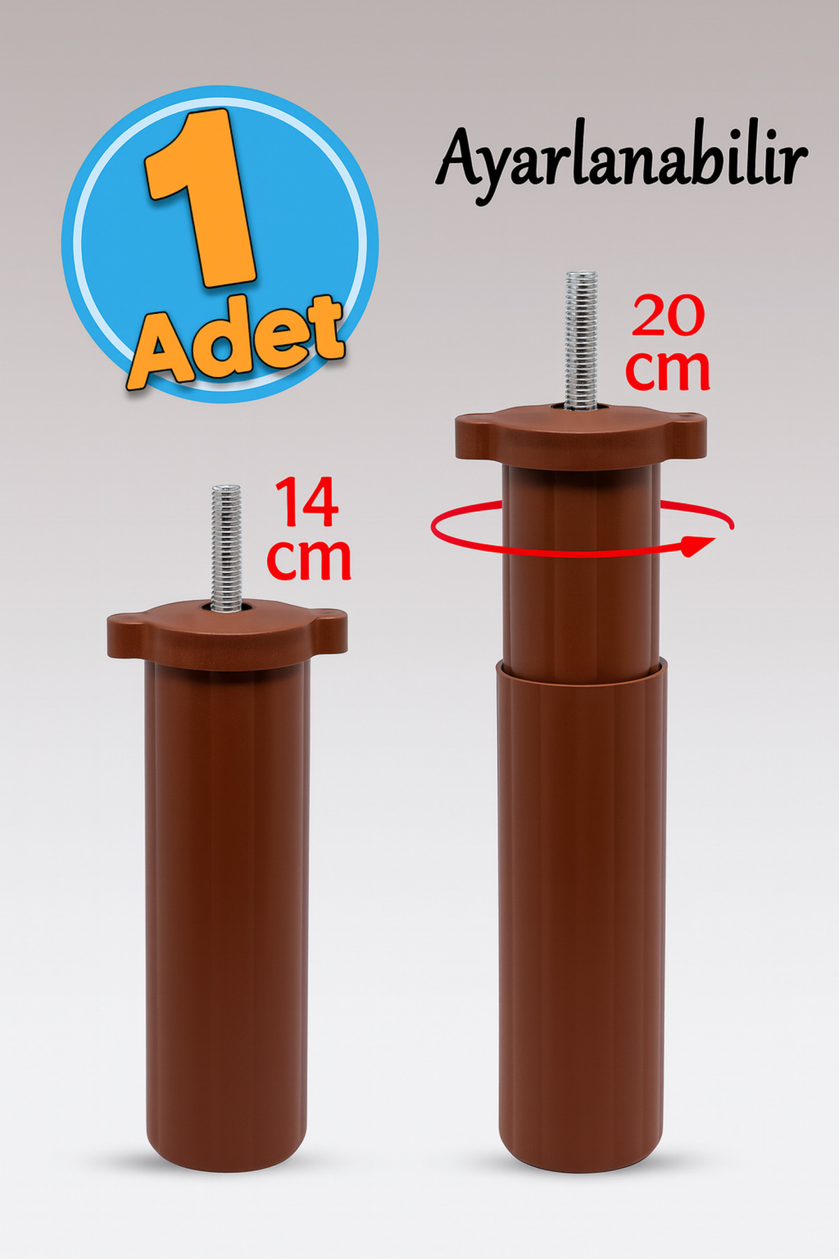 Badem10 Mobilya Kanepe Baza Koltuk Destek Ayağı 14 Cm M8 Civata Ayarlı Kahverengi Ayakları