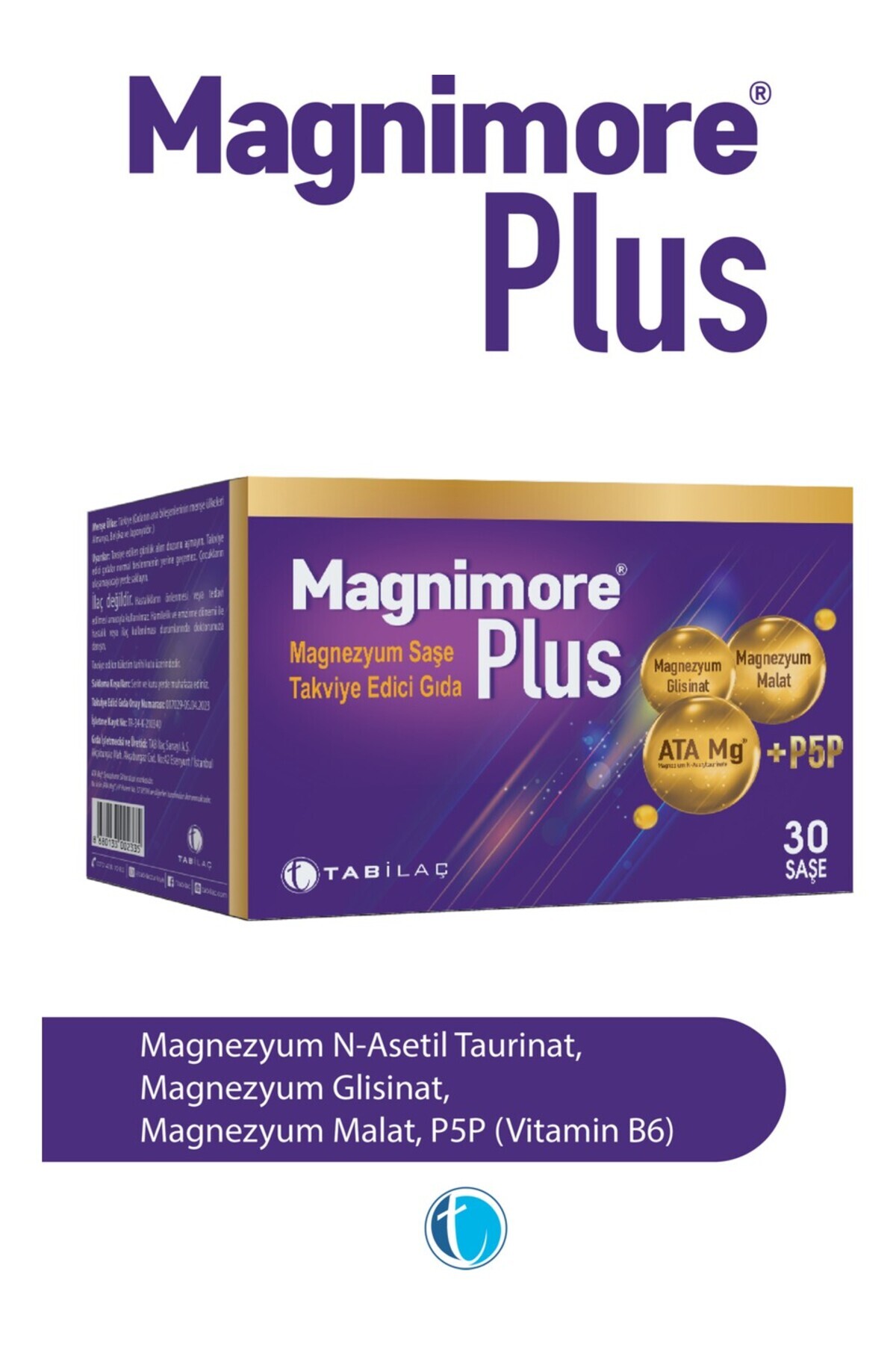 Magnimore Plus Magnezyum 30 Saşe N-Asetil Taurinat Bisglisinat Malat Vitamin B6 P5P