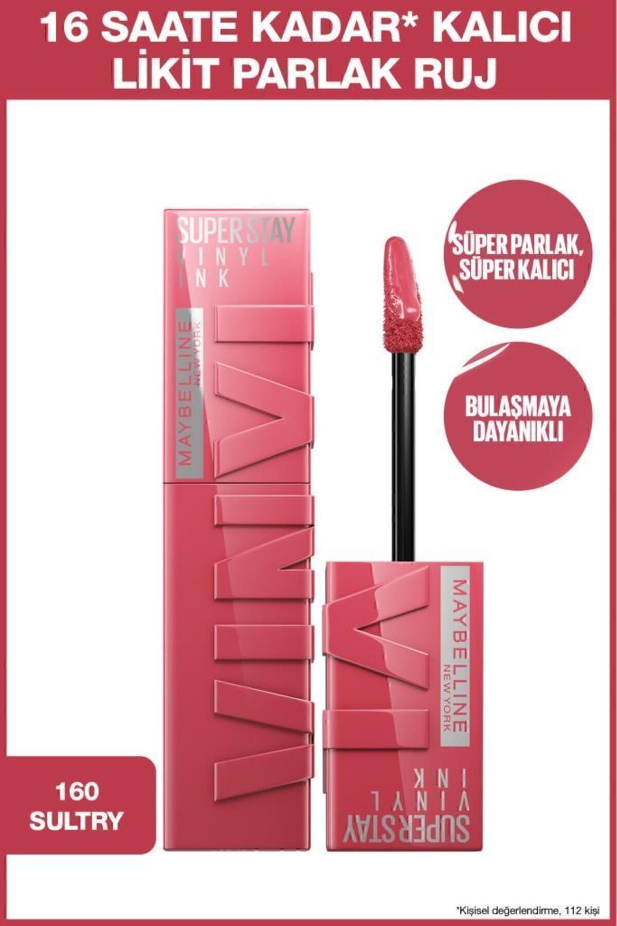 Maybelline New York Super Stay Vinyl Ink Uzun Süre Kalıcı Likit Parlak Ruj 160 Sultry