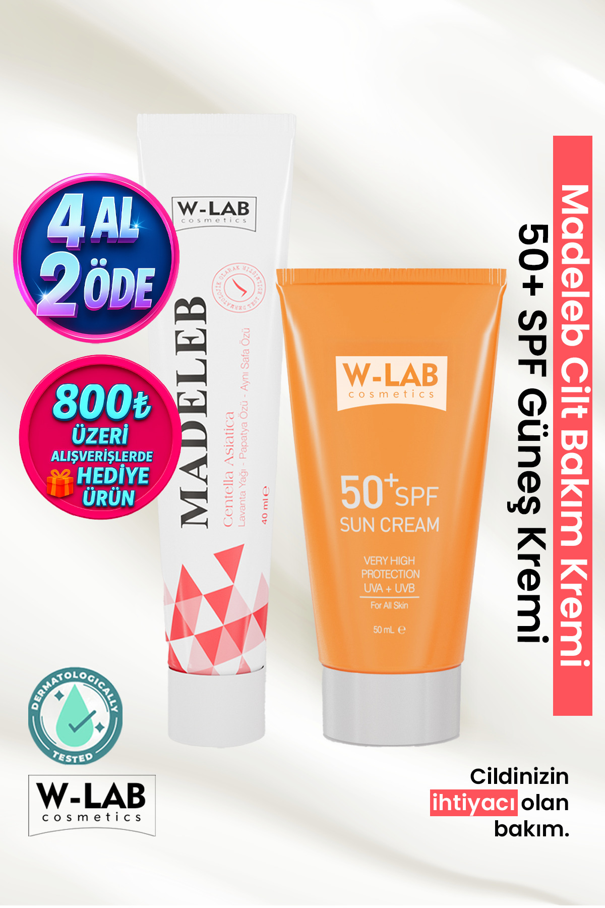 W-Lab Kozmetik Madeleb Krem 40 ml ve W Lab Güneş Koruyucu Krem 50 ml Set