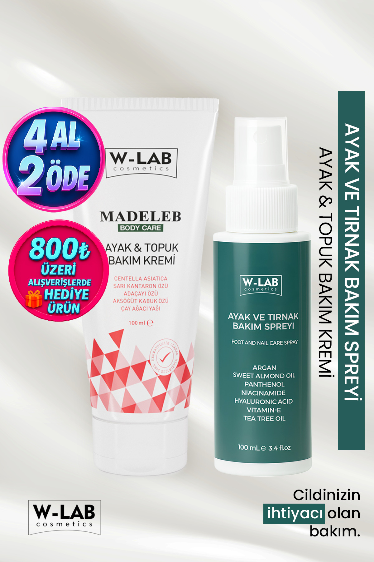 W-Lab Kozmetik Ayak Topuk Bakım Kremi 100 ML ve Ayak Tırnak Bakım Spreyi 100 Ml