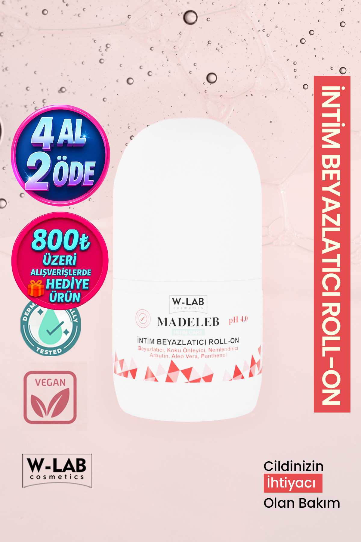 W-Lab Kozmetik Intim Beyazlatıcı Roll On 50 ml Beyazlatıcı Koku, Mantar Önleyici Kaşıntı ve Tahrişe Karşı Etkili