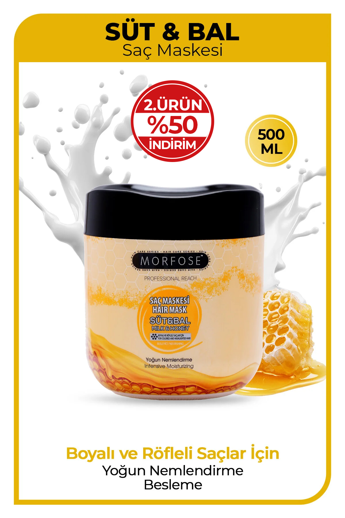 Morfose Süt & Bal Saç Maskesi 500 ml - Yoğun Nemlendirme, Besleme