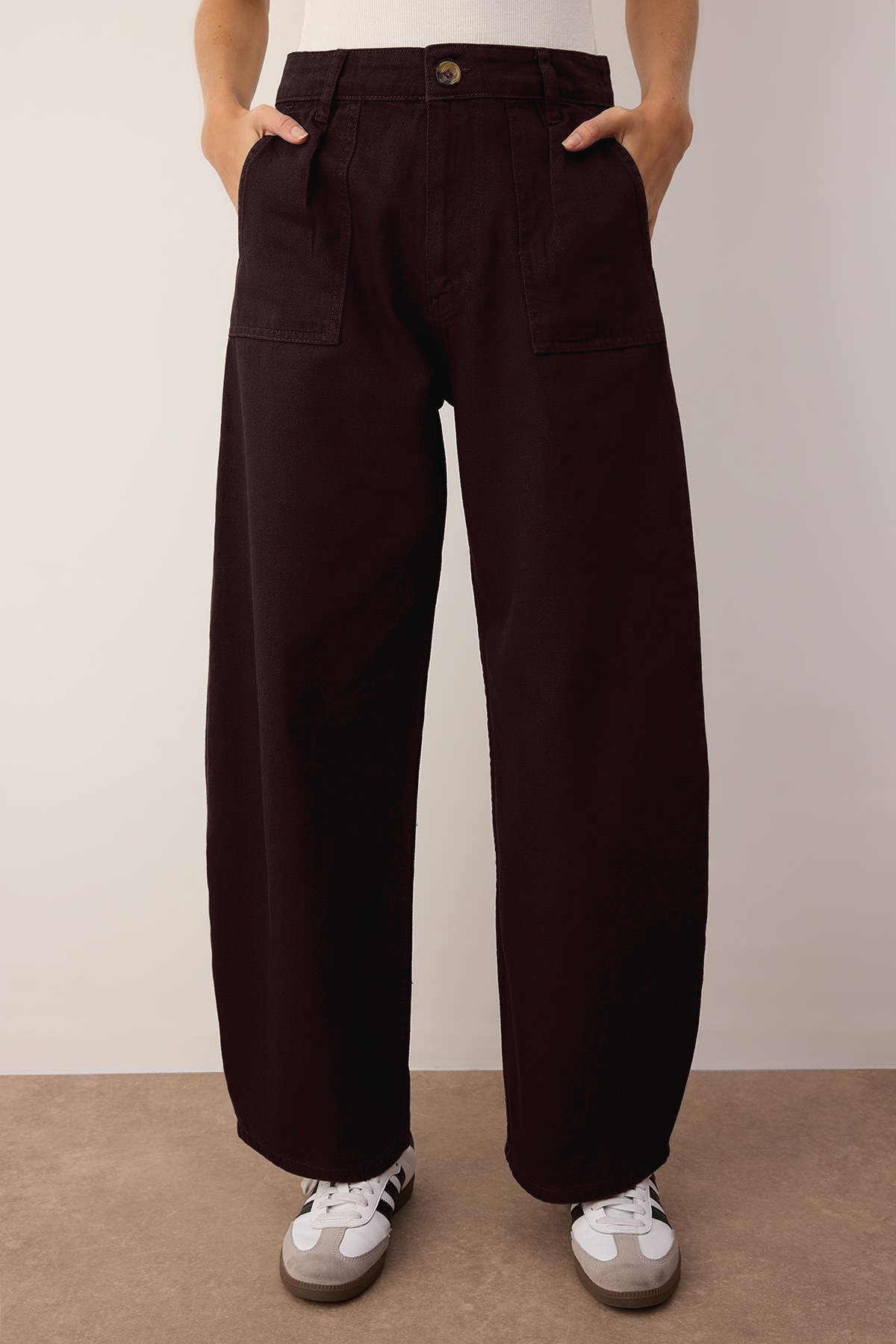 Trendyolmilla  Bordo Barrel Kalıp %100 Pamuk Gabardin Pantolon TWOAW26PL00084 - Görsel 3