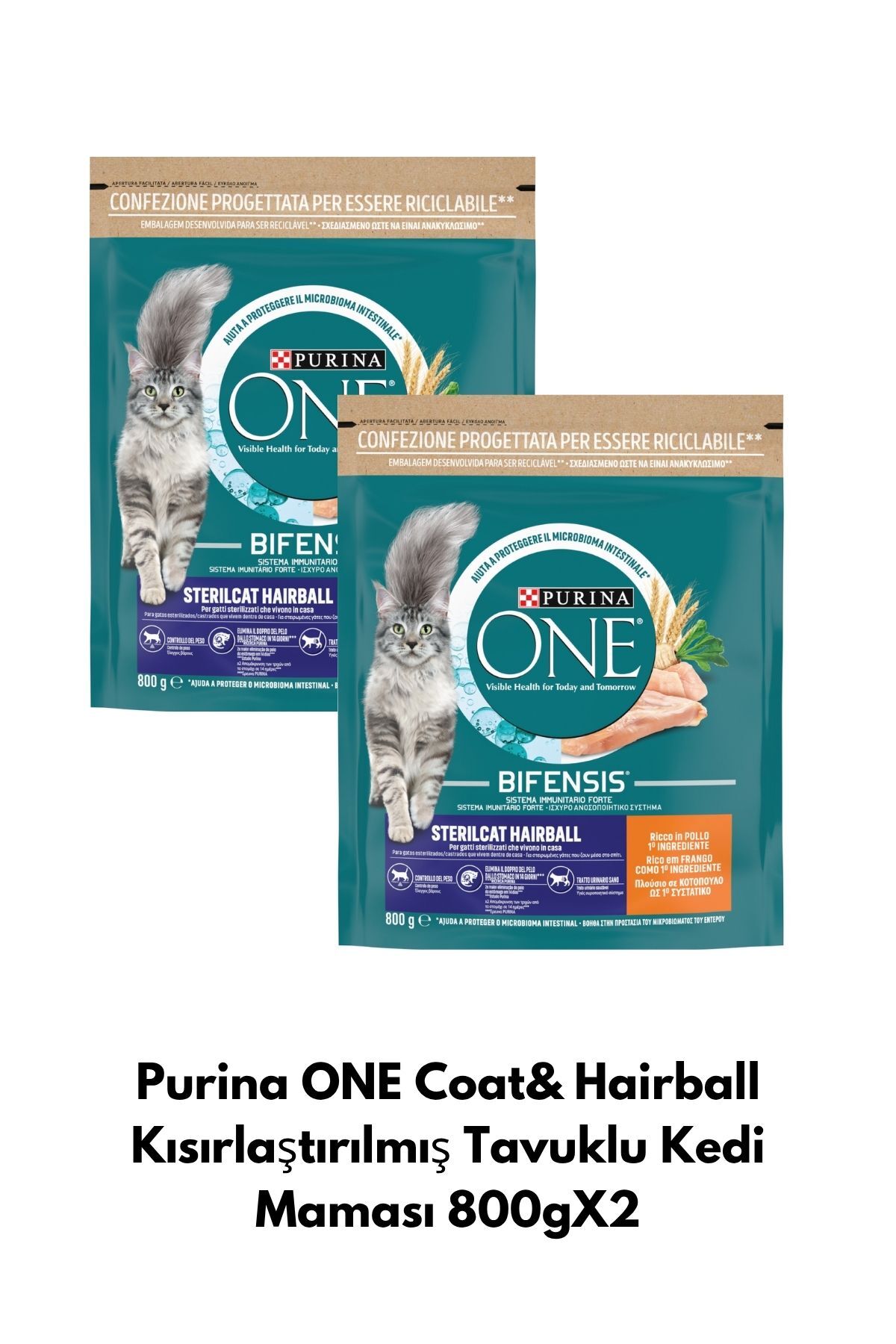 Purina One Tüy ve Tüy Yumağı Kontrolü Sağlayan Tavuklu Kısırlaştırılmış Kedi Maması 800gX2